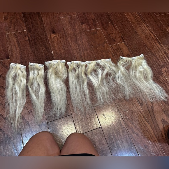 REMY 100% REAL HUMAN HAIR CLIP IN EXTENSIONS 14" 6 pieces Platinum Blonde #613 - Picture 3 of 4